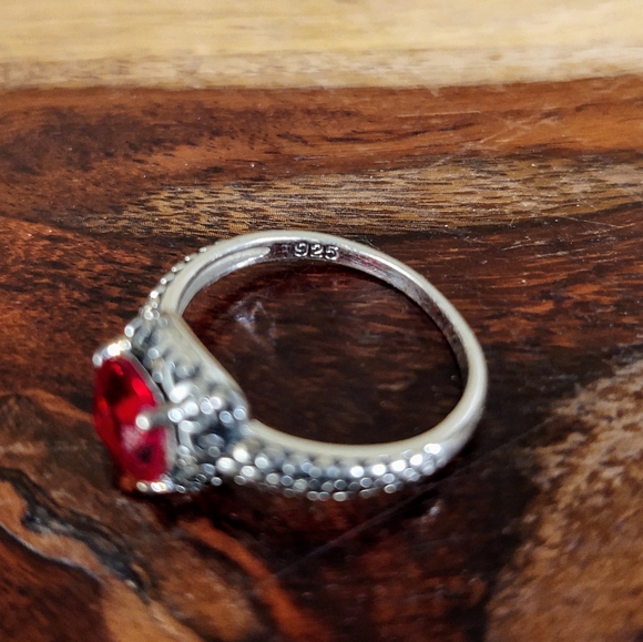 Sterling Silver & Simulated Ruby Ring - Picture 4 of 5